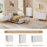 MAISONARIA 6 Drawer Double Dresser for Bedroom, White Dresser with Gold Handles, White 6 Drawer Dresser with Fluted Panels, Modern Wood Dresser Chest for Bedroom MAISONARIA