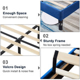 VECELO Twin Upholstered Platform Bed Frame with Fabric Headboard,Wooden Slats Support/No Box Spring Needed/Mattress Foundation,Dark Blue VECELO