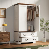 LIKIMIO Armoire Wardrobe Closet with Mirror, 70.1" Wooden Clothing Storage Cabinet with 2 Doors & 2 Drawers, Modern Bedroom Freestanding Wardrobe Combination with Hanging Rod, Cherry with White LIKIMIO