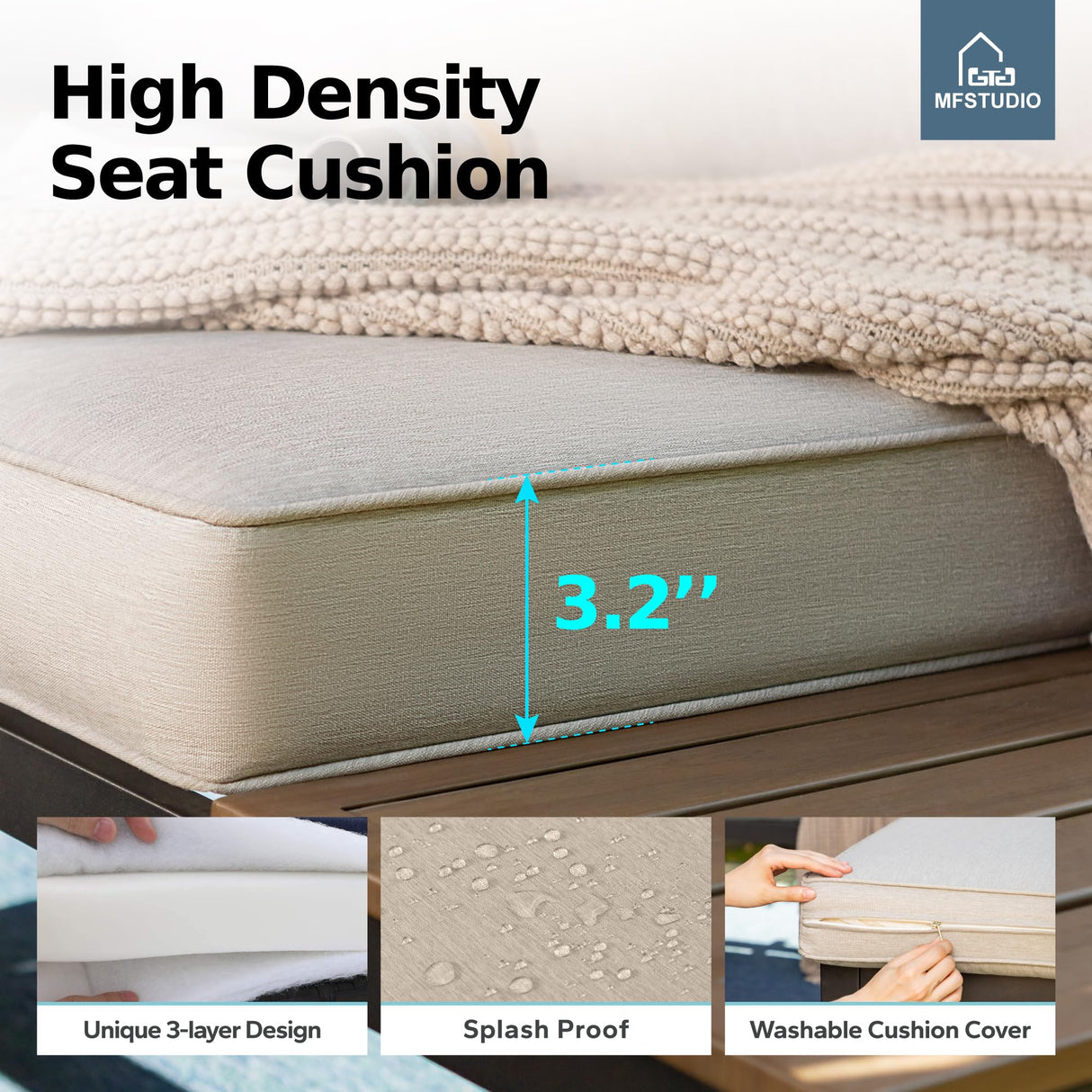 MFSTUDIO 6 Pieces Outdoor Patio Furniture Set with Fire Pit Table, Metal Outdoor Sectional Sofa Conversation Set for Backyard,Garden MFSTUDIO