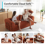 QQR Convertible Sleeper Sofa Bed with Cylindrical Pillow, Modern Corduroy Futon Bed, Modular Sofa with Pull-Out Bed, Love Seat Sleeper for Living Room, Small Space Apartment, Office (Orange) QQR