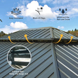 Domi 12’ x 16’ Hardtop Gazebo, Outdoor Aluminum Frame Canopy with Galvanized Steel Double Roof, Outdoor Permanent Metal Pavilion with Curtains and Netting for Patio, Backyard and Lawn, Grey domi outdoor living