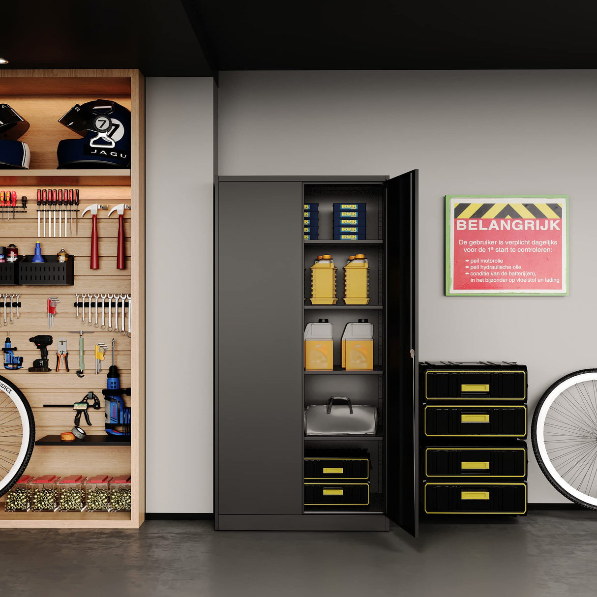 STANI Garage Storage Cabinet, Metal Storage Cabinet with 4 Adjustable Shelves, 71" Steel Lockable File Cabinet, Locking Steel Storage Cabinet for Office,Home,Garage,Gym,School STANI