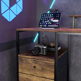 HOMCOM 61" Computer Desk with LED Lights, Power Outlets, and USB Ports, Gaming Desk with Storage Shelves, Monitor Stand, Fabric Drawers & Remote for Home Office Study, Rustic Brown HOMCOM