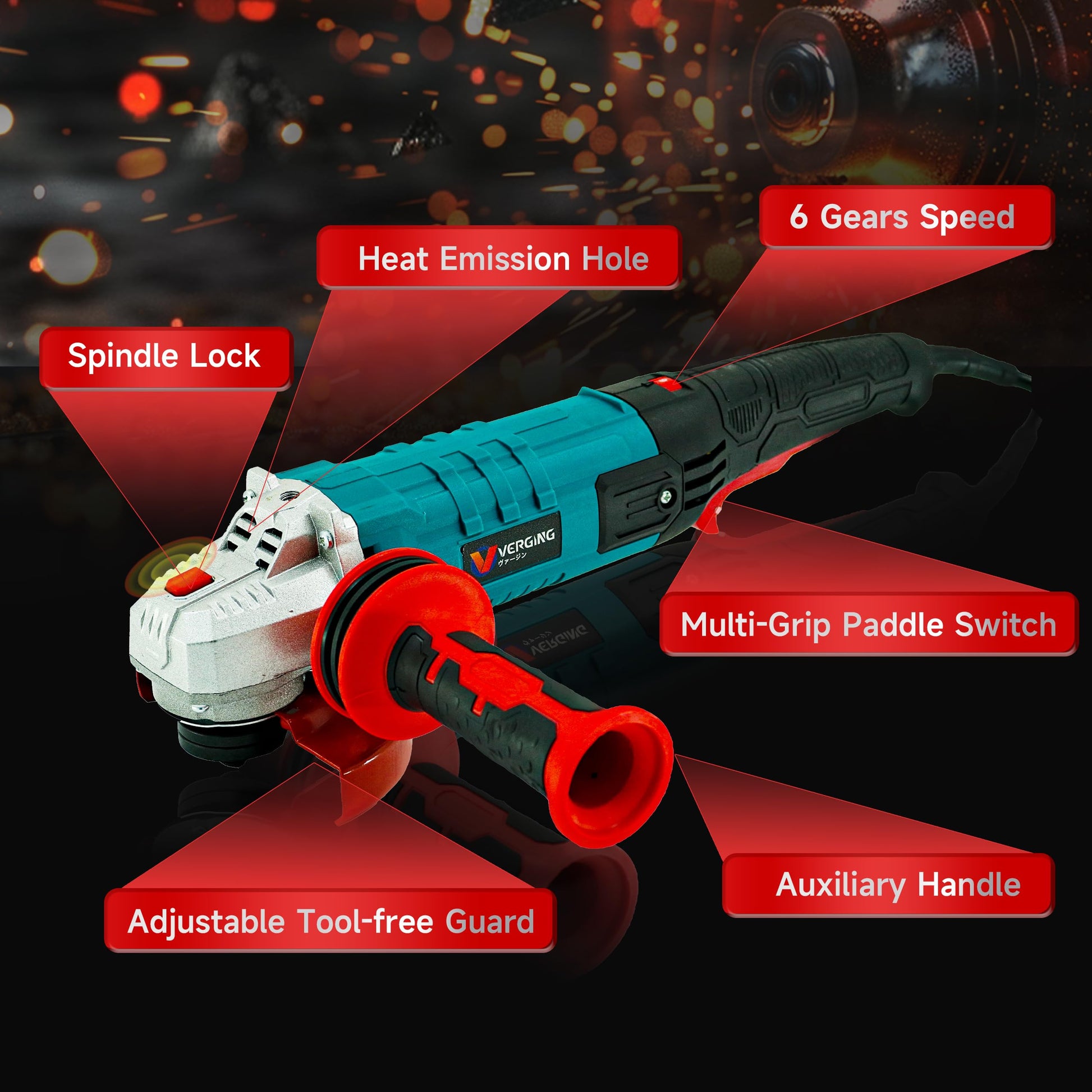 VERGING Angle Grinder, 4 1/2 Angle Grinder 10-Amp, 1200W Multifunctional High Power Grinder Tool with Grinding and Buffer Polishing Capabilities, Non-Slip Handle, and Auxiliary Handle Shockpr - WoodArtSupply