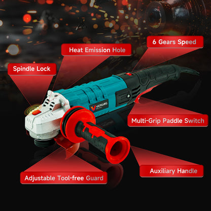 VERGING Angle Grinder, 4 1/2 Angle Grinder 10-Amp, 1200W Multifunctional High Power Grinder Tool with Grinding and Buffer Polishing Capabilities, Non-Slip Handle, and Auxiliary Handle Shockpr - WoodArtSupply