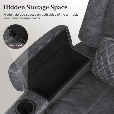 Yolsali Loveseat Recliner Sofa, Manual Reclining Loveseat with Removable Armrest, Dutch Velvet Recliner Loveseat for Adults with 2-Tier Cushions, USB Charging Ports, Cup Holders - Grey Yolsali
