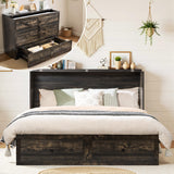 LUXOAK Queen Murphy Bed with Storage and Charging Station, Farmhouse Cabinet Bed, Noise-Free, for Guest Room, Apartment, or Office, Black Oak LUXOAK