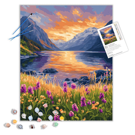 Mountain Valley Landscape Paint by Number for Adult, Lake Flower Paint by Number Kits, Sunset Scenery Nature Spring DIY Acrylic Painting for Home Decor(16×20inches, No Frame) ARNLRDYA