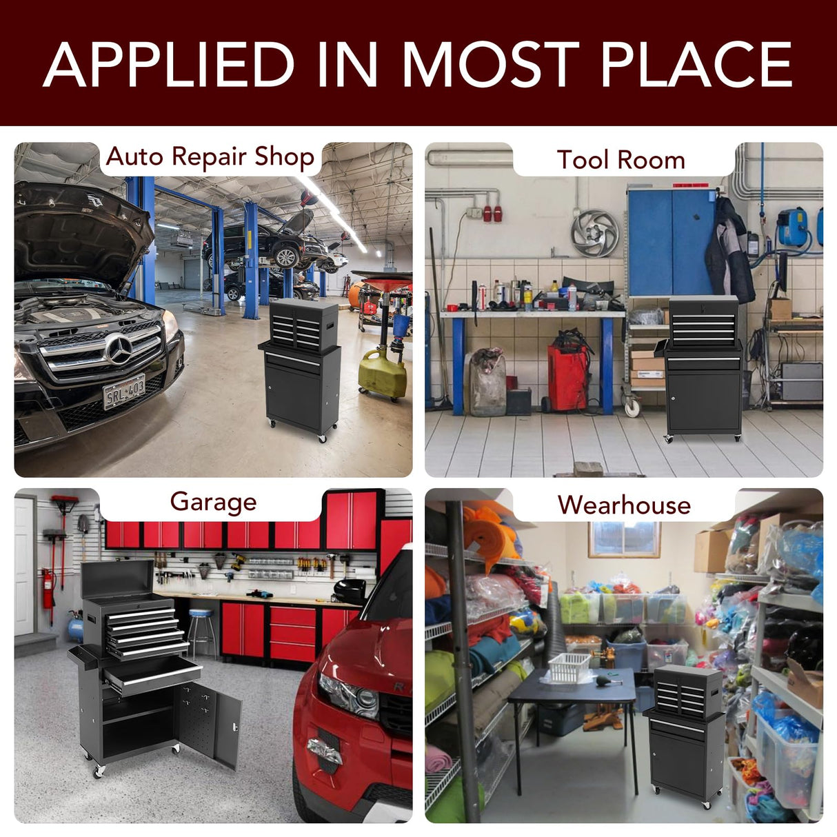 WAYTRIM 5-Drawer Rolling Tool Chest, Removable Tool Cabinet Box with Wheels and Drawers, Tool Cabinet Storage Box, Adjustable Shelf, Portable with Wheels and Lock for Warehouse, Repair Shop (Black) WAYTRIM