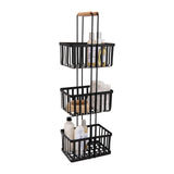 Simplify 3 Tier Metal Spa Tower | Bamboo Handles | Decorative Shelving Unit | Baskets | Bathroom Storage | Toiletries | Towels | Soap | Black Simplify