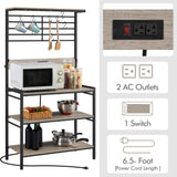 Yaheetech Bakers Rack with Power Outlet, Coffee Bar Station with 5 S-Hooks, 33 Inches Kitchen Storage Shelf Rack for Spices, Pots and Pans, Microwave Stand for Dinning Room/Living Room, Gray Yaheetech