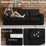 Abbrevi 87.4" Oversize 3 Seater Couch,Upholstered Sofa for Living Room,Modern Deep Seat Comfy Loveseat Couch with Cup Holders,Corduroy Love Seat Sofa (Black) Abbrevi