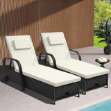 YITAHOME Chaise Lounge Chair with Storage, Wicker Patio Lounge Set of 2 with 5-Position Backrest, Rattan Pool Reclining with Headrest, Arm, Cushion, and Wheel for Poolside Balcony Garden(Black+Beige) YITAHOME