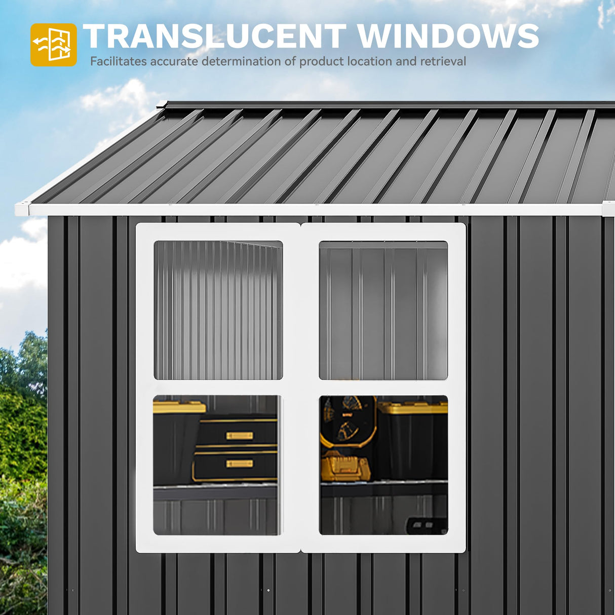 DWVO 10x10ft Metal Outdoor Storage Shed with Window, Lockable Tool Storage Sheds, Oversized Steel Garden Sheds with Sloped Roof for Backyard, Patio, Garage, Lawn, Gray & White DWVO