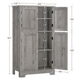 TEENFON Bathroom Floor Storage Cabinet, Freestanding Bathroom Storage Unit with 2 Adjustable Shelves & 4 Doors, 11.8 x 23.6 x 42.7 Inches, Grey TEENFON