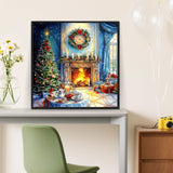 Christmas Tree Fireplace Diamond Painting Kits for Adults,5D Winter Diamond Art Kits for Adults Beginners,DIY Full Round Drill Diamond Dot Painting Gem Art Kits for Adult,Home Wall Decor 13.8x13.8 In LKHMVCA