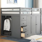Harper & Bright Designs Grey Full Size Loft Bed with Storage Stairs and Wardrobes Harper & Bright Designs