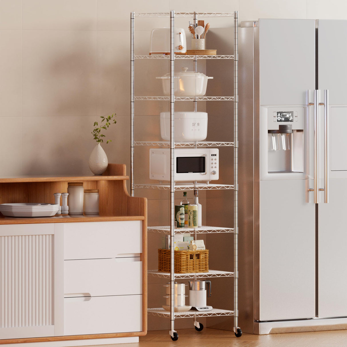 Finnhomy Heavy Duty 8 Tier Wire Shelving with Wheels 18x18x72.8-inches 8 Shelves Storage Rack Thicken Steel Tube, Pantry Shelves for Storage, Finnhomy