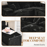 Repantes 108" L Shaped Boneless Sectional Couches for Living Room, Comfy Corduroy Floor Cloud Sofa with Chaise, Wide Armrest, Deep Seat, Memory Foam, Assembly Free, Ideal for Small Spaces, Black Repantes