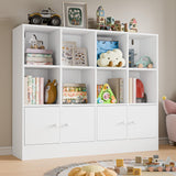 Cozy Castle White Wood Bookcase,12 Cube Storage Organizer Bookshelf with 4 Doors,3 Tier Storage Cabinet with Adjustable Shelves for Bedroom, Living Room, Office Cozy Castle