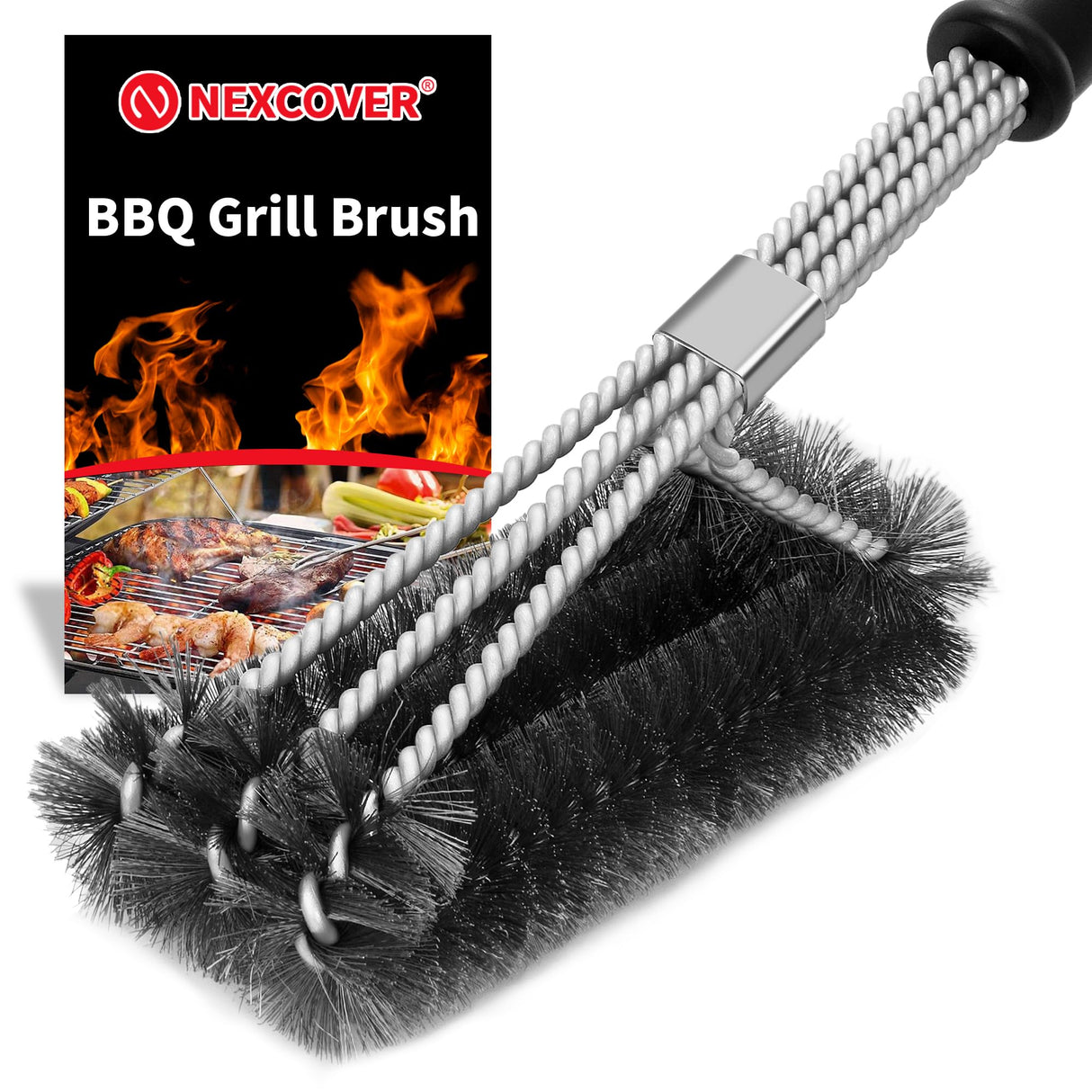 NEXCOVER Grill Brush for Outdoor Grill 18” BBQ Grill Cleaning Brush Stainless Steel Grill Cleaner Barbecue Grilling Accessories for Gas Charbroil Porcelain Grates NEXCOVER