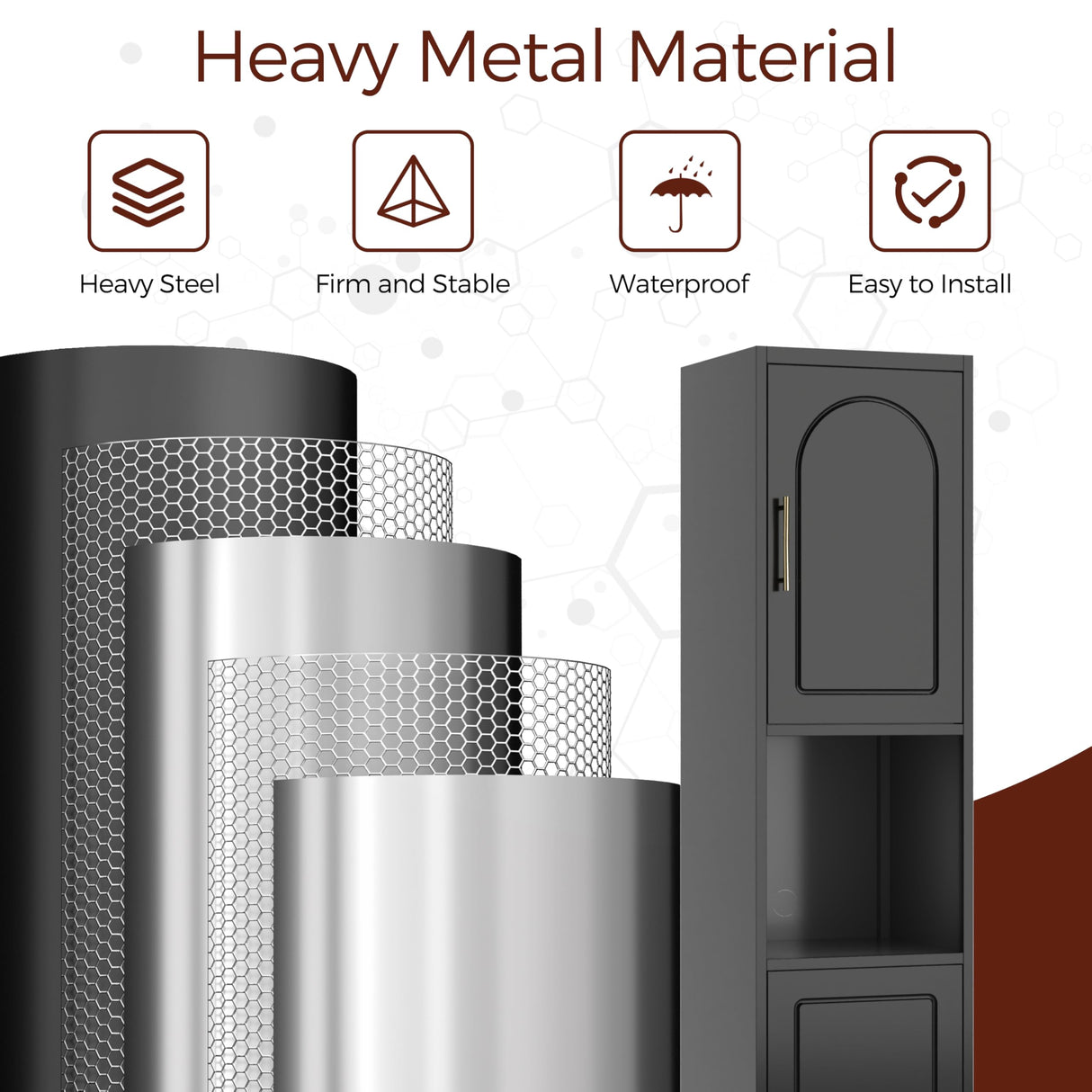 Kubohogar 75" Tall Bathroom Storage Cabinet, Metal Bathroom Floor Cabinet with Doors, Open Space, Adjustable Shelves，Freestanding Narrow Cabinets for Kitchen, Living Room, Laundry, Black Kubohogar