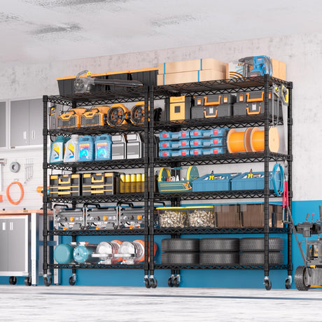 PrimeZone 6 Tier Wire Shelving with Wheels 79''H 1500lbs Storage Shelves NSF Certified Heavy Duty Steel Metal Shelf Adjustable Rolling Rack Kitchen Garage Closet Pantry Laundry 79''HX36''WX16''D PrimeZone