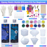 Vida Rosa Epoxy Resin Kits for Beginners with molds,dried flower，600ml/ 21.16oz Crystal Coating for Art, Craft, Jewelry Making, River Tables,2 Gloves, 2 Measuring Cup and 2 Wooden Sticks VidaRosa