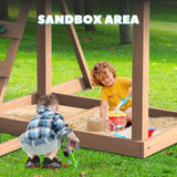 All Spruce Wooden Swing Sets for Backyard for Kids 3-12, Swingset Outdoor for Kids, Outdoor Kids Swing Sets for Backyard with 2 Belt Swings, Slide, Climber, Sandbox Area, Blackboard, Play Deck BUPPLEE