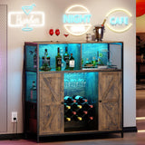 Redlife Wine Bar Cabinet with Power Outlets, Liquor Cabinet with LED Lights and Glass Holder, Industrial Storage Buffet Cabinet Coffee Bar Cabinet, Liquor Cabinet Bar Home, Bar Cabinet with Lights Redlifeᅟᅠ