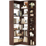 Cyclysio Corner Shelf 6 Tiers Large Tall Corner Bookshelves with Baffle, 71" L-Shaped Bookcase Display Shelves with Open Storage for Bedroom, Home Office, Living Room & Kitchen (Black Walnut) Cyclysio