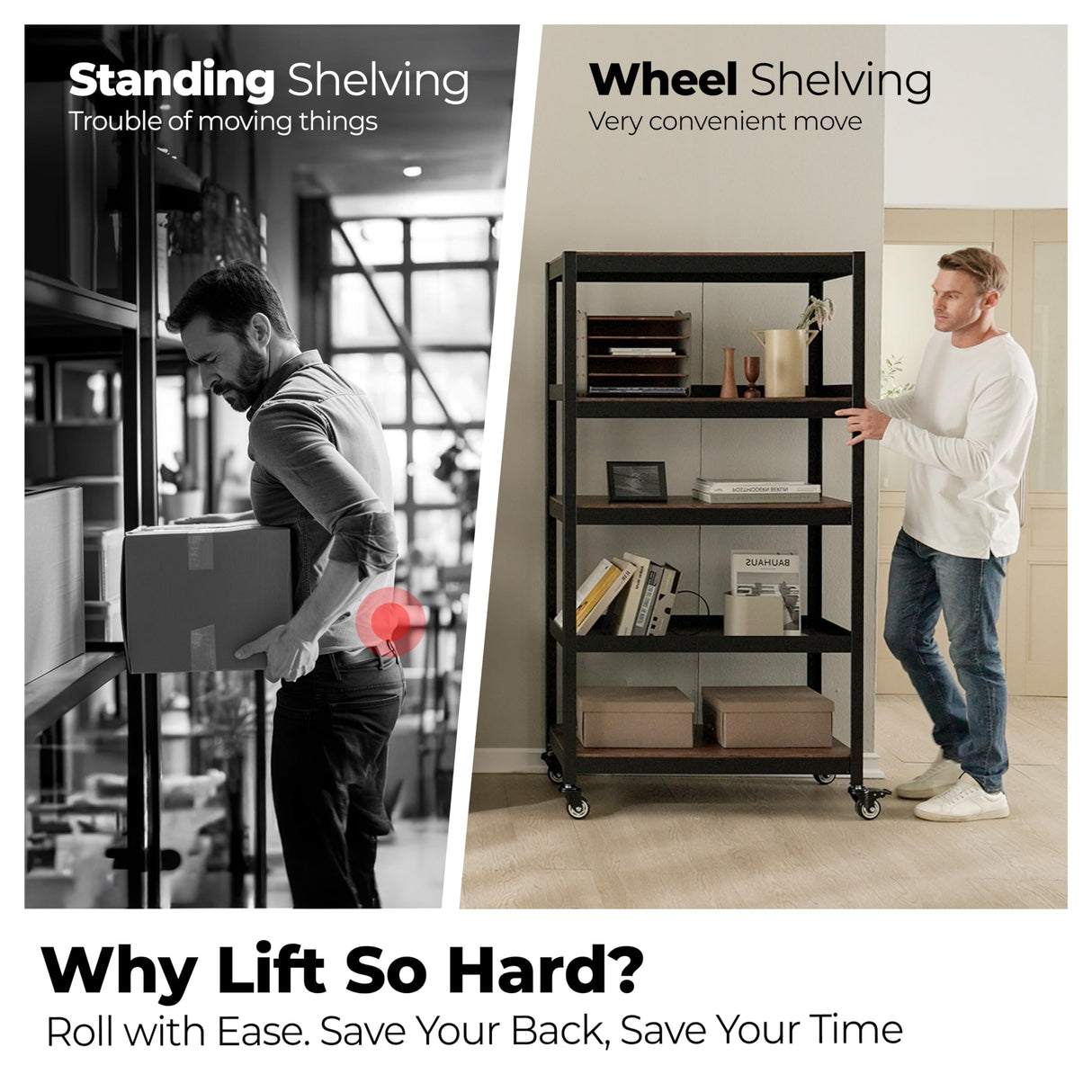 HOMEDANT House 5-Tier Metal Boltless Rolling Cart Shelf Rack Casters Heavy Duty Laminated Wheel Shelving Unit Adjustable Storage Shelves Organizer Kitchen Garage 36.2" W x 16.5" D x 69.5" H 1Pack HOMEDANT