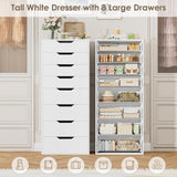 FACBOTALL Tall White Dresser, 8 Drawer Dresser with Groove Handles, White Tall Dressers, Modern Chest of Drawers with Large Storage Space for Home Office FACBOTALL