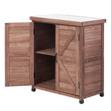 Potting Bench with Storage Cabinet and Metal Table Top for Outdoor Patio, Garden Furniture Wood Workstation Mederla