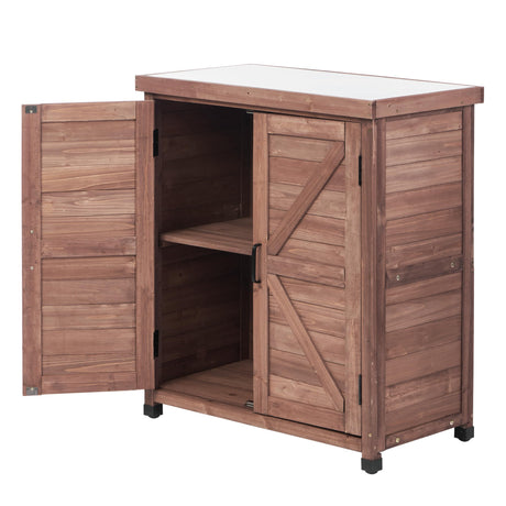 Potting Bench with Storage Cabinet and Metal Table Top for Outdoor Patio, Garden Furniture Wood Workstation Mederla