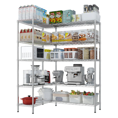 Pinikuyiro 70" Storage Shelves, Metal Shelving 5-Tier Wire Shelving Unit Metal Shelves for Storage Adjustable Shelving Rack for Pantry Kitchen Garage (Silver)