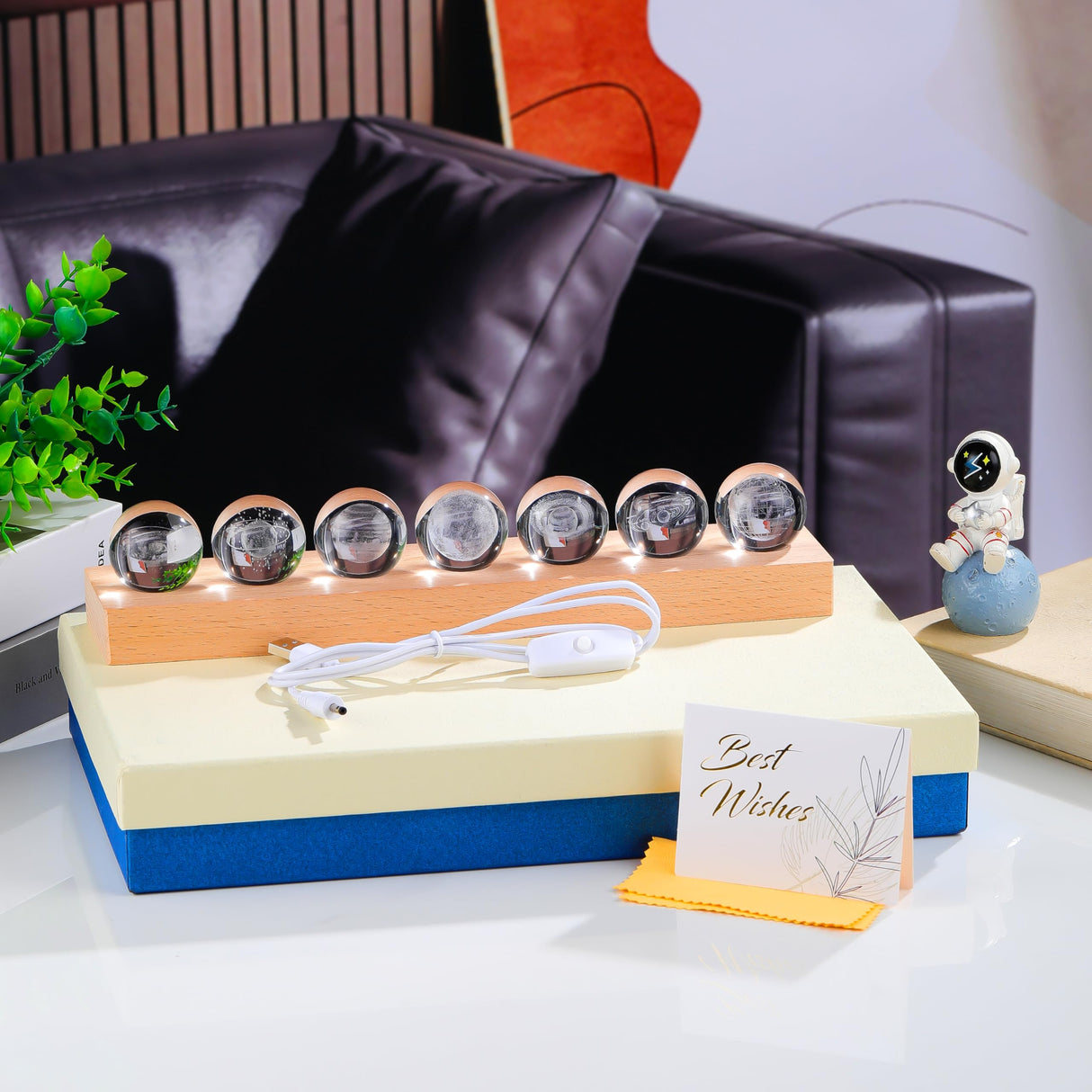 3d Crystal Ball Solar System Crystal Ball with Led Lamp Base - Best Birthday Science Gifts For Man Teacher Boy Kids Girls Men - Galaxy Jupiter Saturn Moon Earth Solar System Space Astronomy Gifts Qianwei