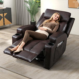 IOMOR Fabric Manual Recliner Chair for Adults, Comfy Reclining Chairs with Overstuffed Arm and Back, Single Sofa for Living Room (1, Brown) IOMOR