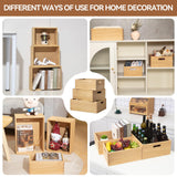 KIRIGEN Nesting Wood Crates with Handles Set of 3 - Farmhouse Decor Wooden Storage Containers/ Portable Rolling Tray Basket/ Crates Decorative Boxes Natural 3TH-NA KIRIGEN