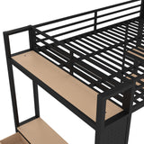 Bellemave Queen Size loft Bed with Wardrobe and Storage Shelves and Pegboard Drawers, Metal Queen Loft Bed Frame for Adults, Kids, Teens, Black Bellemave
