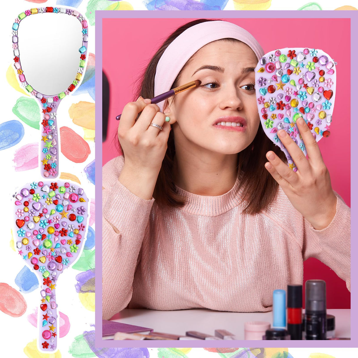 Wonderjune 24 Pcs Handheld Mirror DIY Decorate Your Own Mermaid Princess Mirror for Classroom Princess Birthday Party Favors Crafts Mermaid Game Decorations Supplies Wonderjune