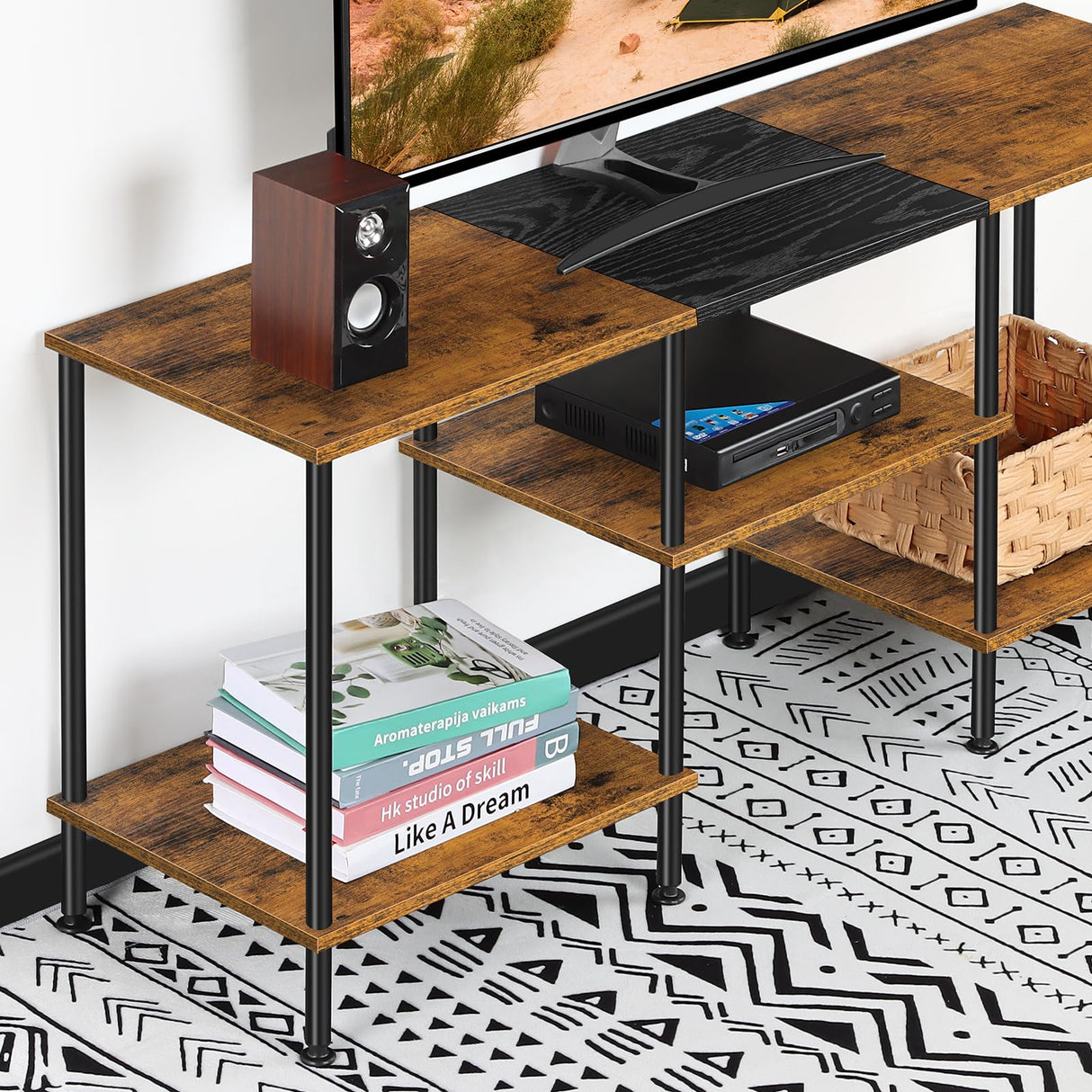 50 inch TV Stand for Bedroom Rustic Brown TV Entertainment Center with Storage 3 Tier TV Table Stand for Living Room TV Console Table for 50 43 40 32 inch TV Luplom