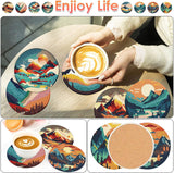ijbnhd 8 Pcs Sunset Diamond Painting Coasters with Holder, Abstract Landscape Diamond Art Coasters Diamond Painting Kits for Beginners, Adults Art Craft Supplies ijbnhd