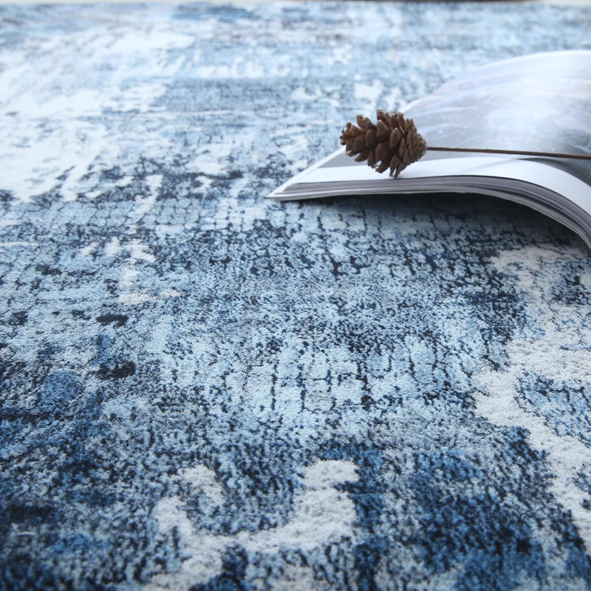 Rugcomf Runner Rug 2'6''x8' Hallway Rug Washable Boho Soft Area Rug Abstract Pattern Non-Slip Faux Wool Vintage Rug for Kitchen, Entryway, Laundry, Bedroom, Blue Rugcomf