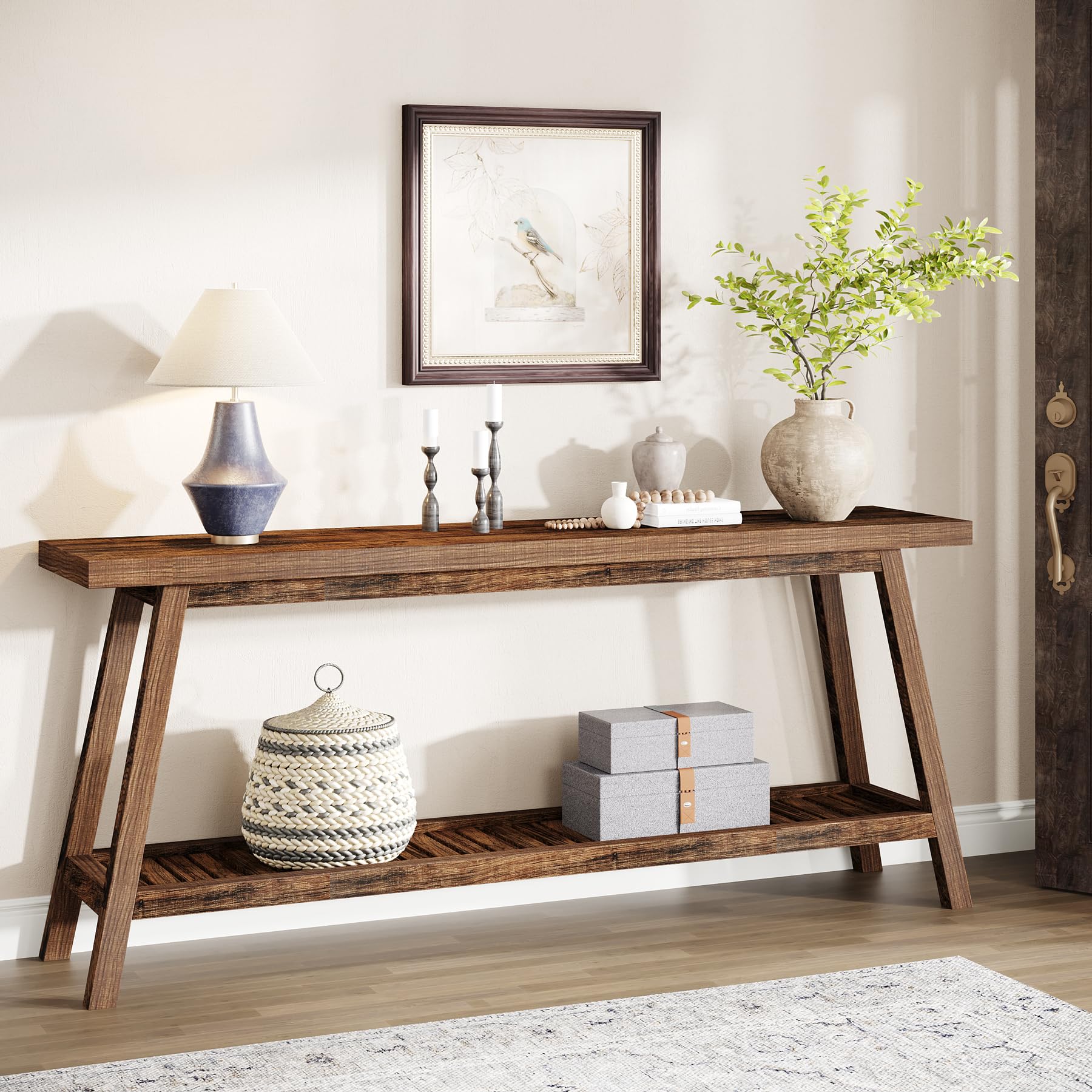 Tribesigns Farmhouse Console Entryway Table: 70.9 Inches All Wood Console Table for Entrance, 2 Tiers Narrow Long Behind Couch Sofa Table, Foyer Entry Table for Hallway, Living Room, Brown - WoodArtSupply