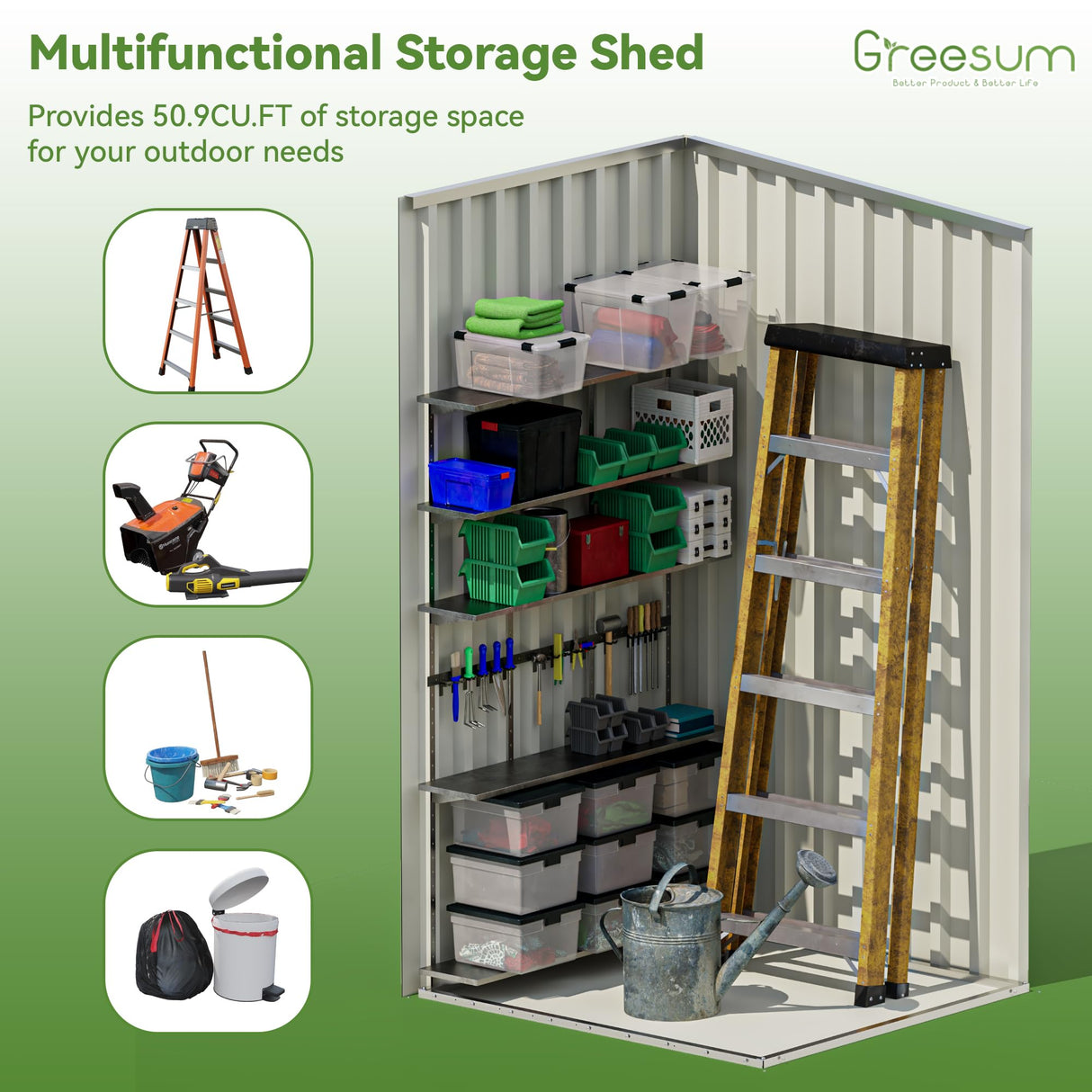 Greesum 3×3FT Outdoor Storage Shed, Metal Sheds with Sloping Roof and Lockable Single Door, Steel Tool Shed for Backyard, Bike, Patio, Garage, Lawn, Black Greesum