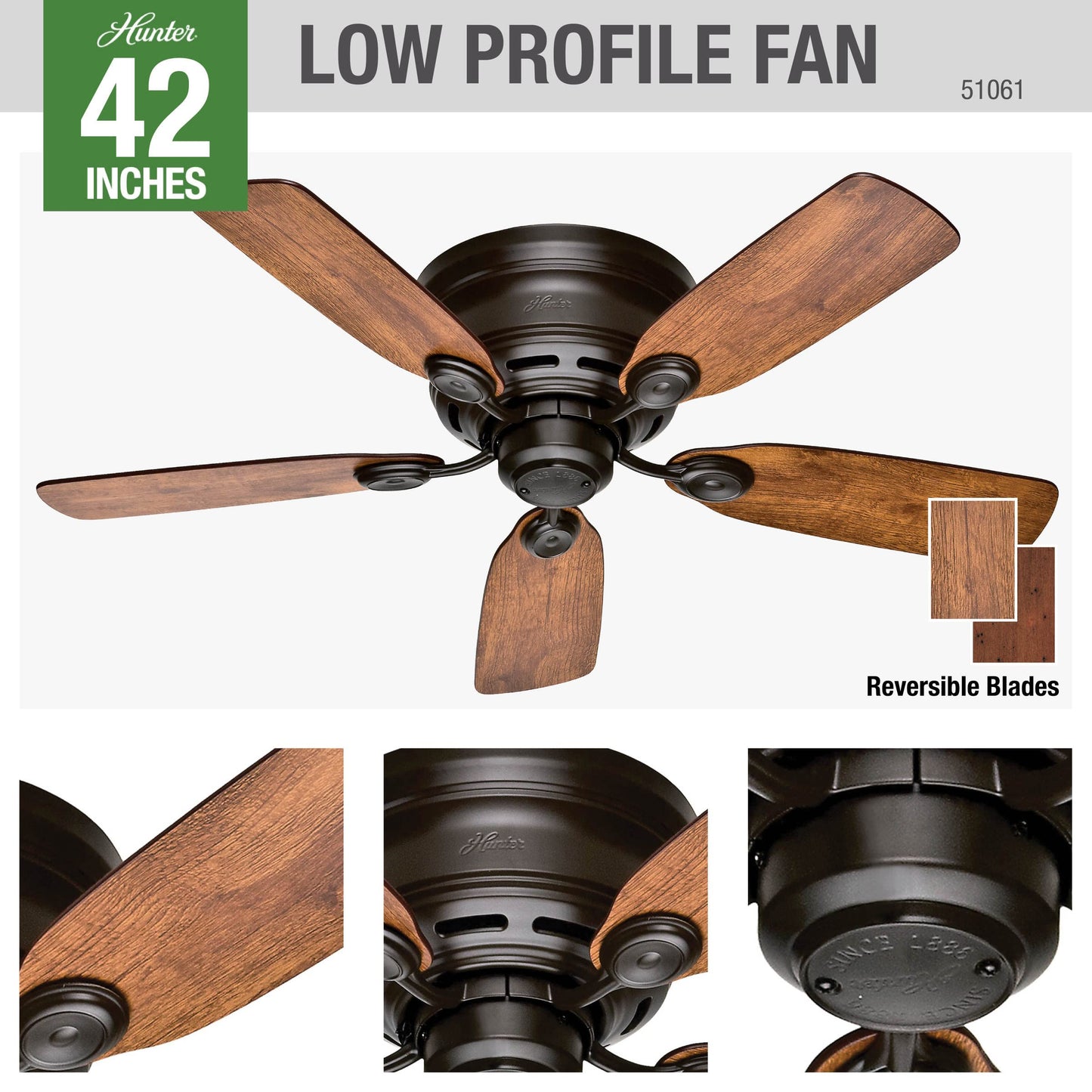 Hunter Fan Company 51061 Hunter 42" Low Profile IV Ceiling Fan, New Bronze Finish