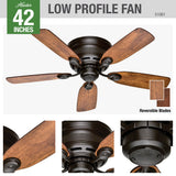 Hunter Fan Company 51061 Hunter 42" Low Profile IV Ceiling Fan, New Bronze Finish Hunter