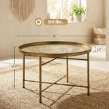 HOMCOM 24" Round Coffee Table with Hammered Tray Top, Vintage Metal Center Table for Living Room, Bedroom, Side Table, Gold HOMCOM